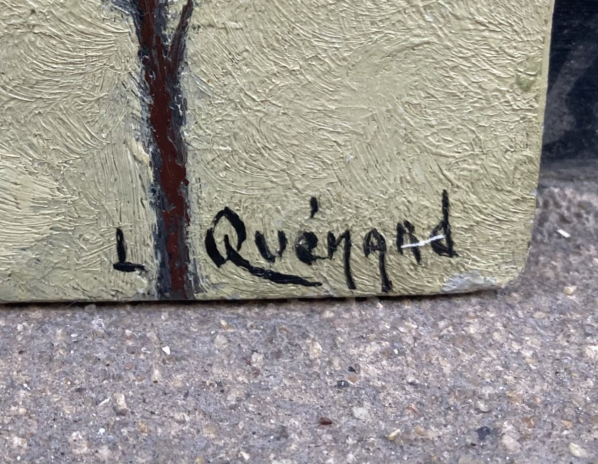 Lucien Quenard (1902-1995). Village enneigé dans les Alpes. Huile sur carton.-photo-3