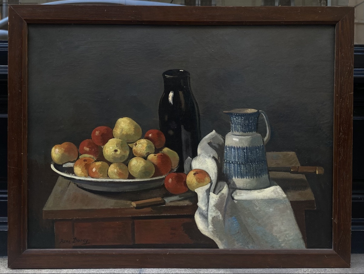 René Durey (1890-1995). Les pommes. Huile sur toile.-photo-2
