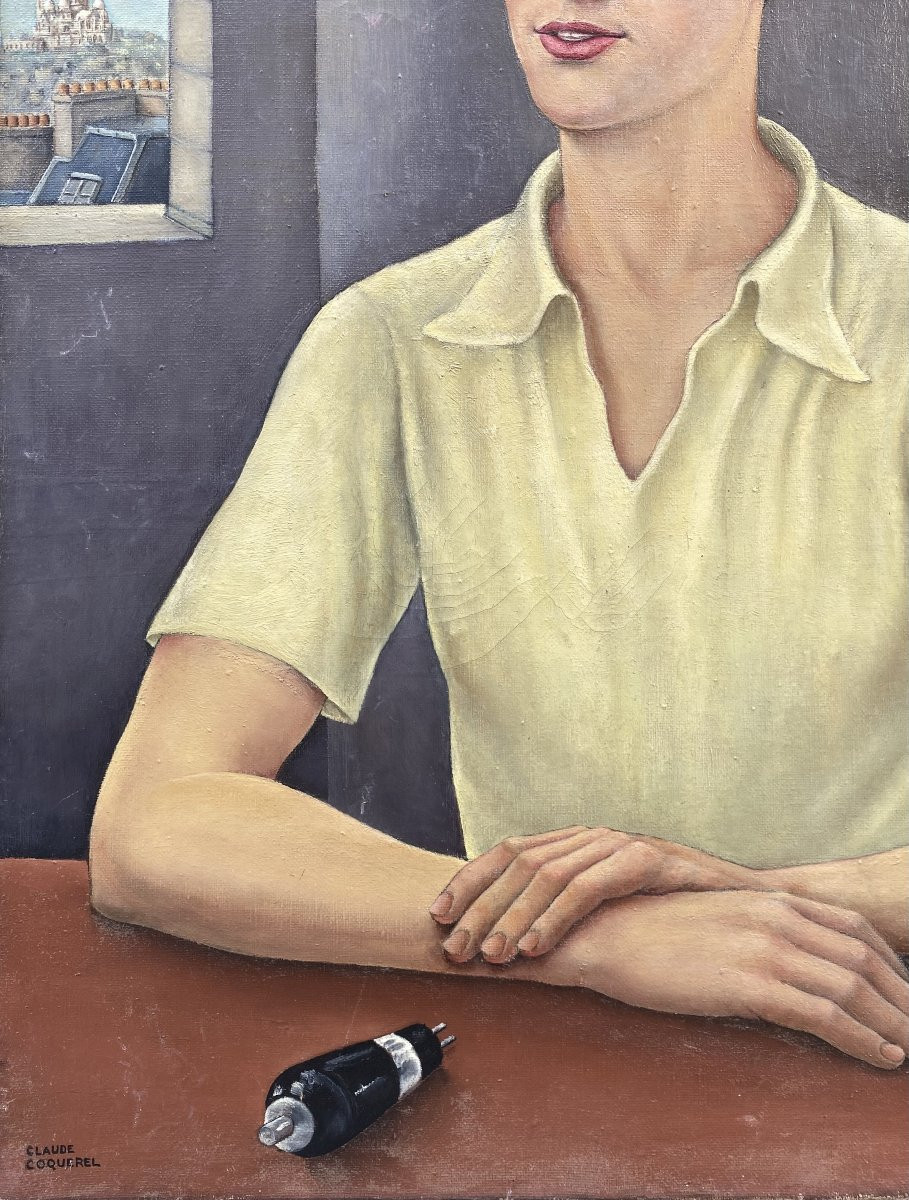Claude Coquerel (Actif vers 1930). Portrait de jeune homme à Paris, 1937. Huile sur toile.-photo-2