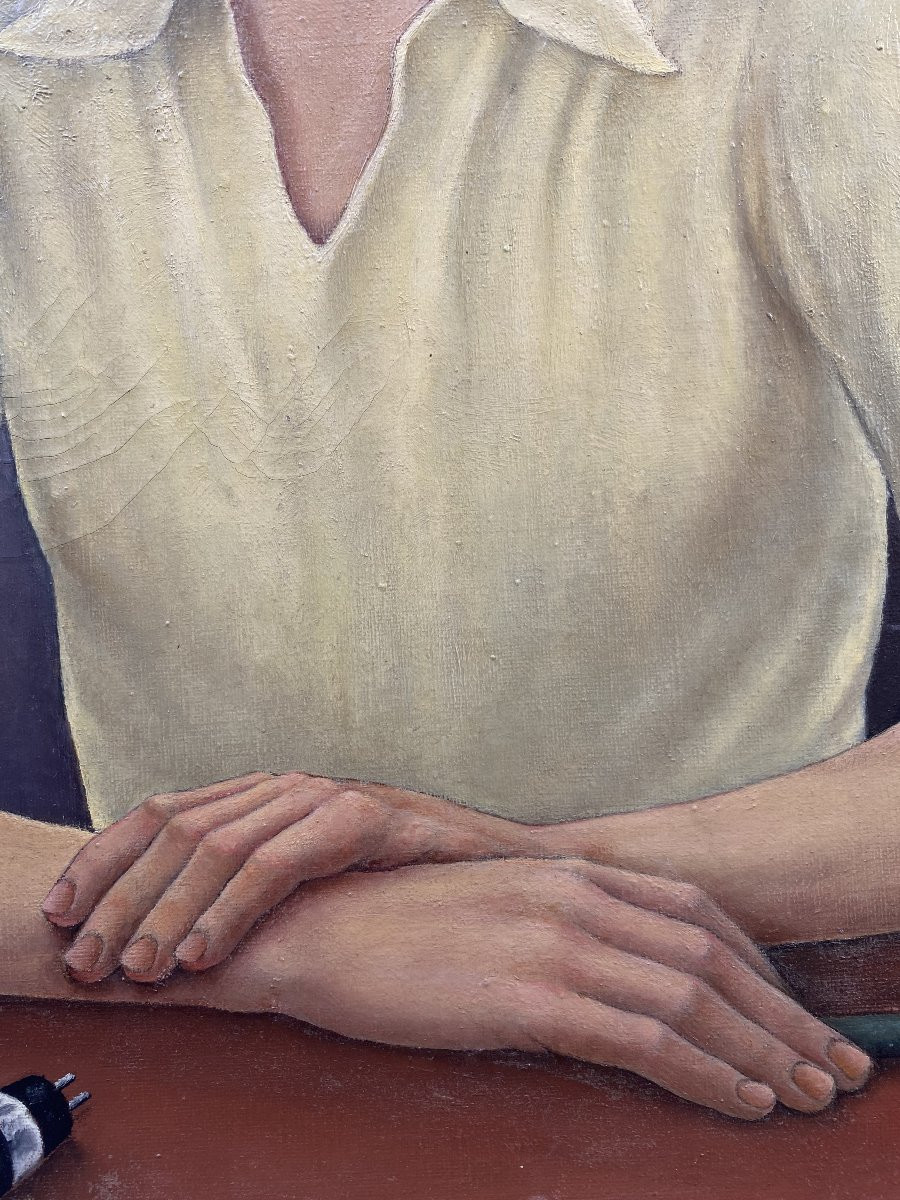 Claude Coquerel (Actif vers 1930). Portrait de jeune homme à Paris, 1937. Huile sur toile.-photo-6