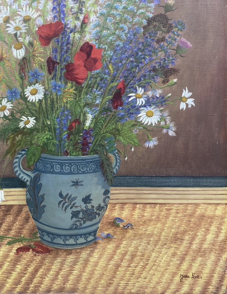Jean Eve (1900-1968). The Bouquet Of Wildflowers, 1957. Oil On Canvas, Signed.-photo-1