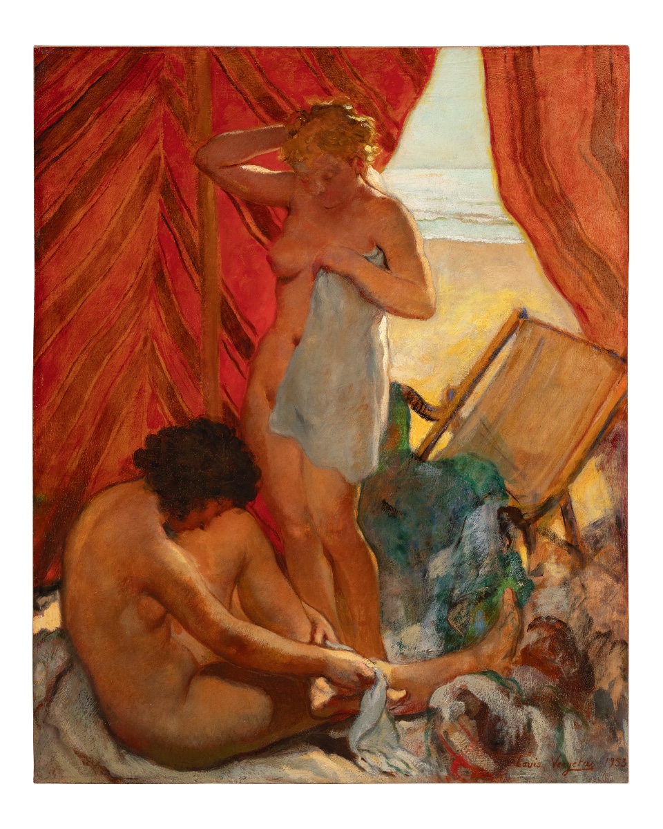 Louis Vergetas (paris 1882 - Elbeuf 1961). Bathers, 1953. Oil On Panel. Signed-photo-2