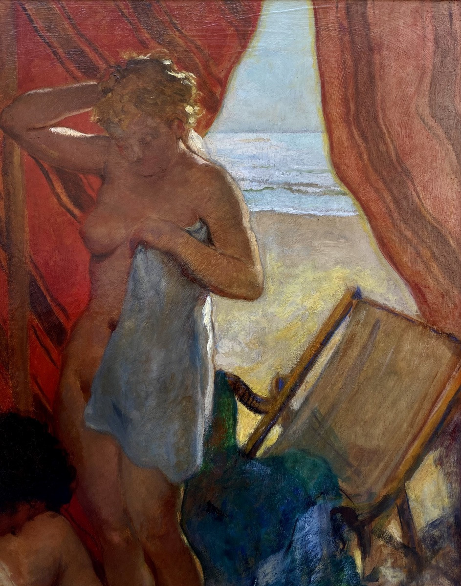 Louis VERGETAS (Paris 1882  - Elbeuf 1961). Les baigneuses, 1953. Huile sur panneau. Signée.-photo-2