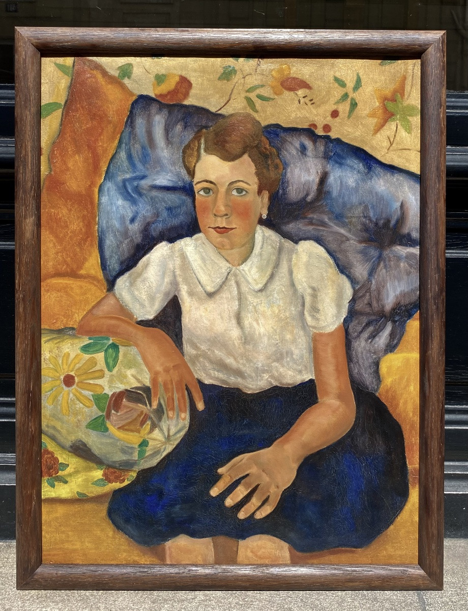Louis GOYET (1907-1982). Portrait de jeune fille.  Huile sur toile. -photo-2