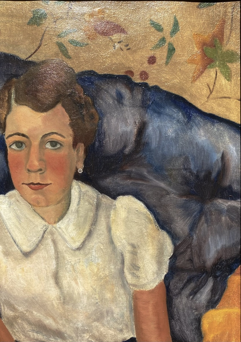 Louis GOYET (1907-1982). Portrait de jeune fille.  Huile sur toile. -photo-1