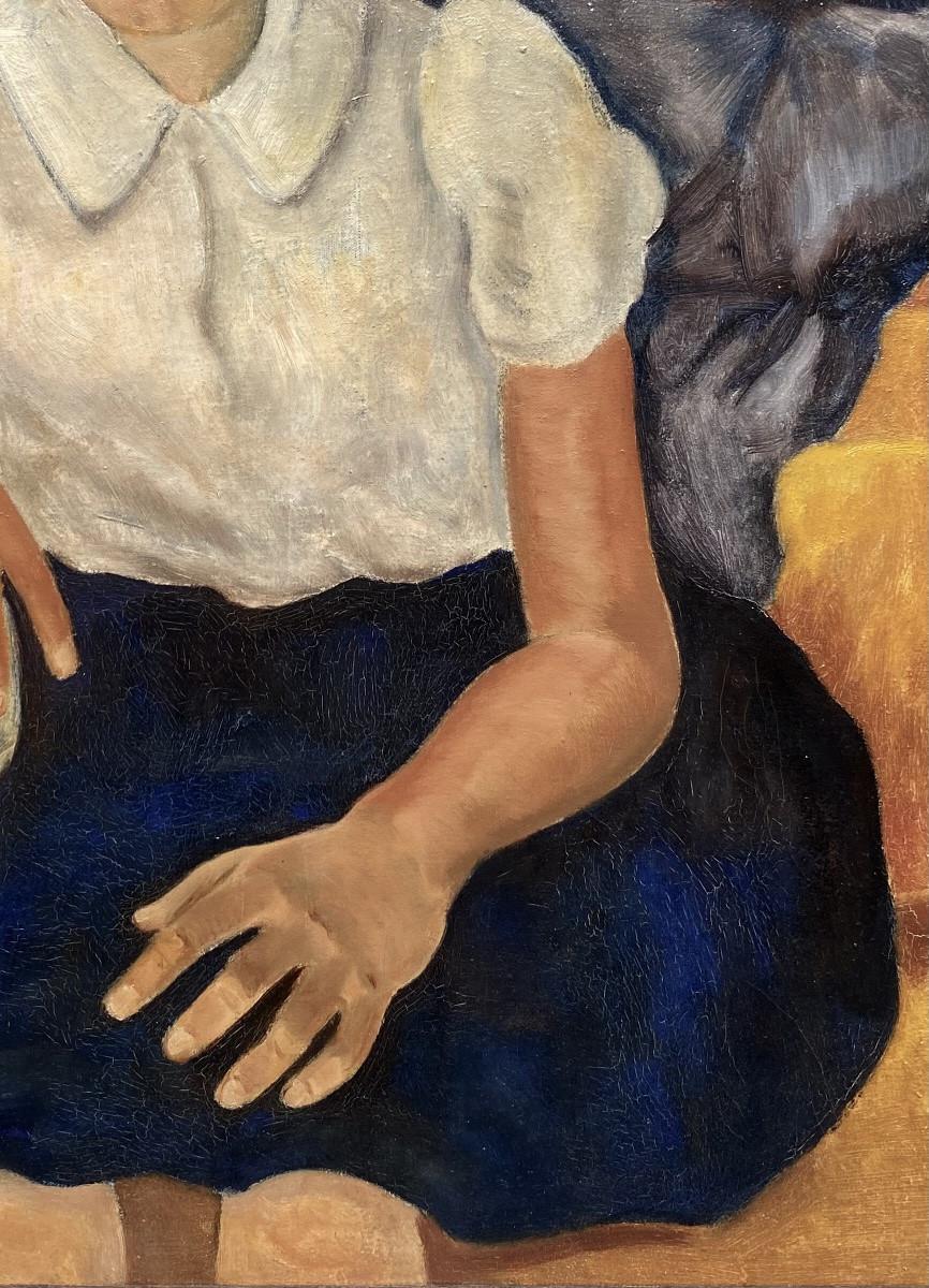 Louis GOYET (1907-1982). Portrait de jeune fille.  Huile sur toile. -photo-2