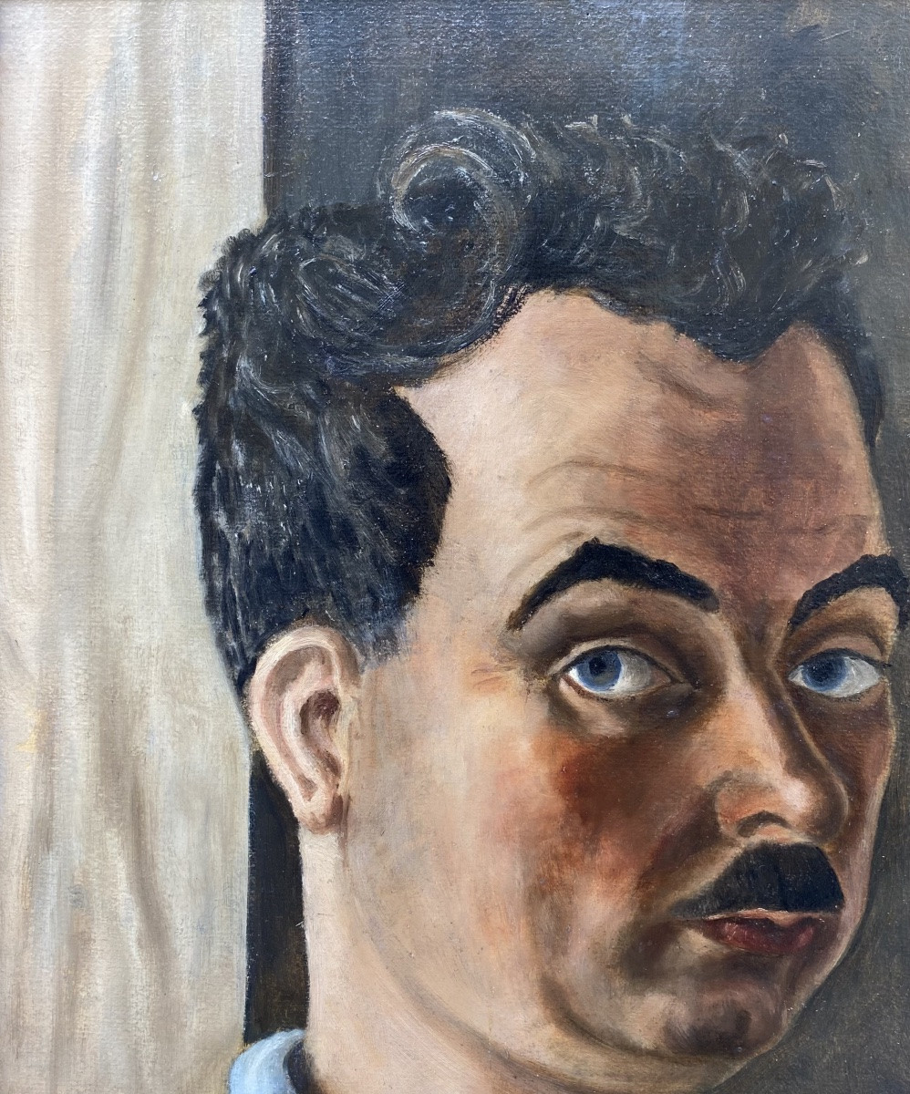 Louis GOYET (1907-1982). Portrait d’homme. Huile sur carton. -photo-3