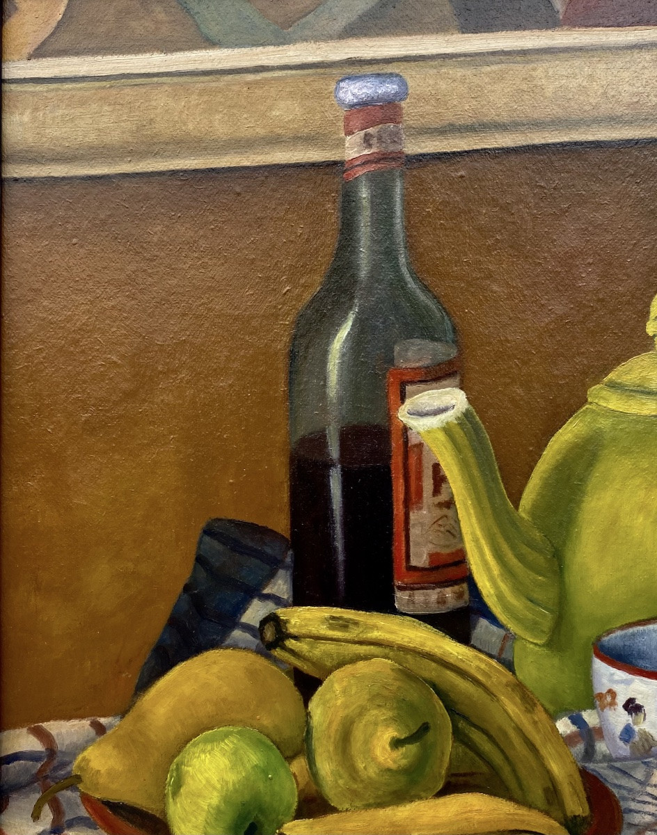  Louis GOYET (1907-1982). Composition sur la nappe. Huile sur carton.  -photo-2
