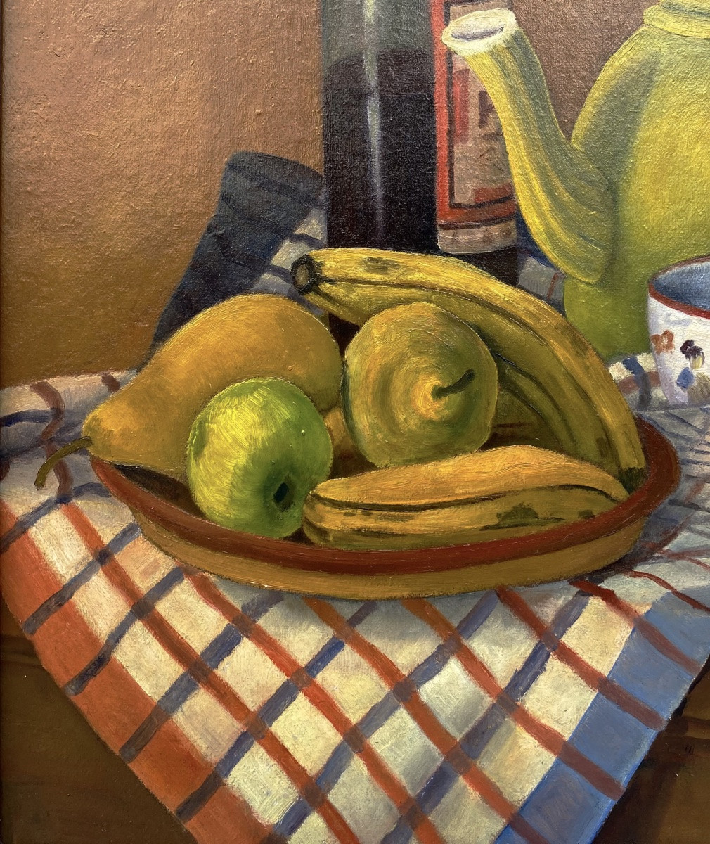  Louis GOYET (1907-1982). Composition sur la nappe. Huile sur carton.  -photo-3