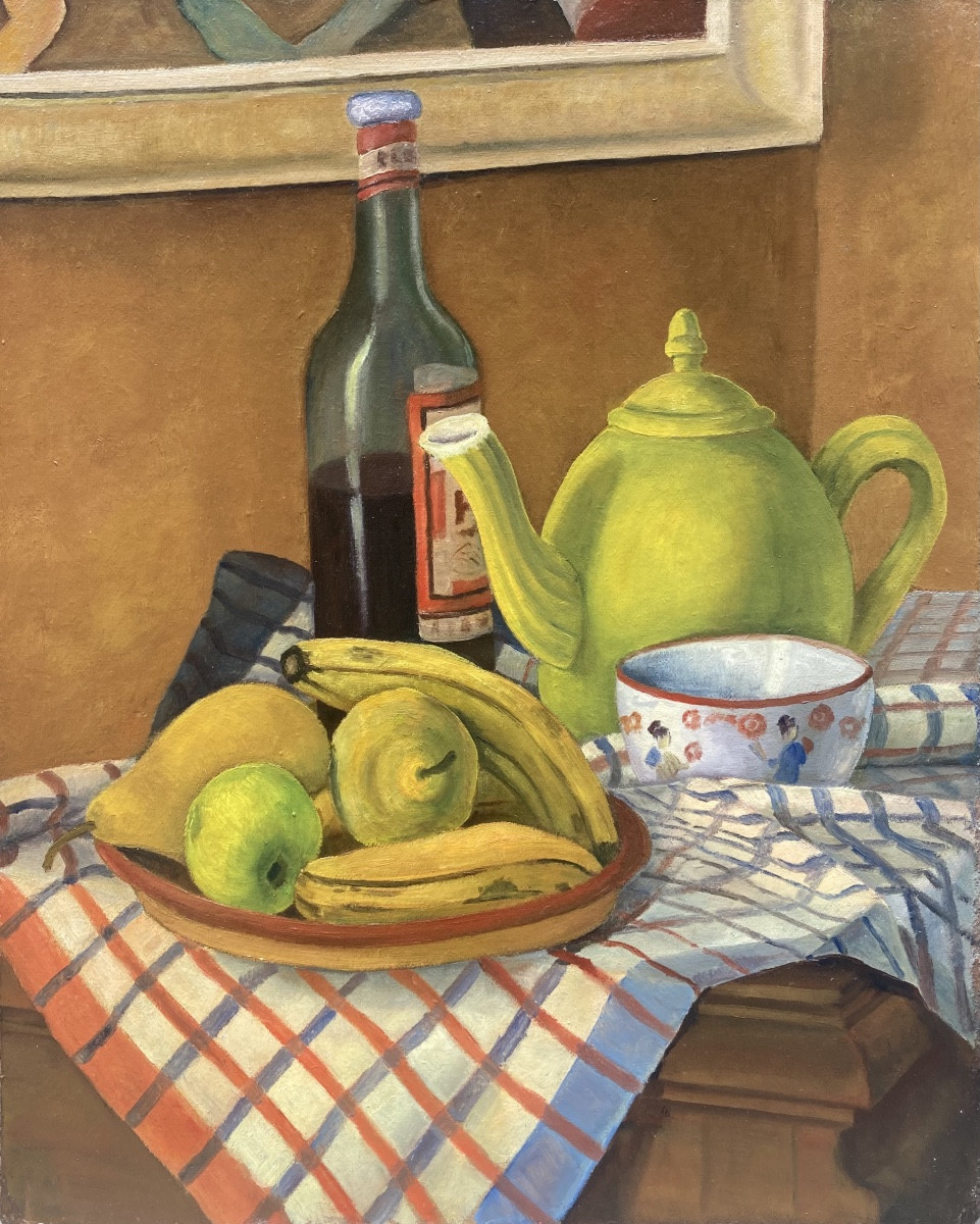  Louis GOYET (1907-1982). Composition sur la nappe. Huile sur carton.  