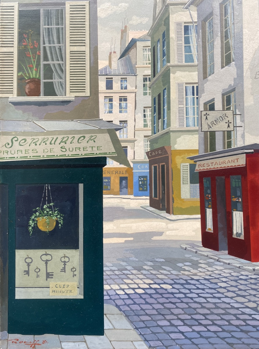 Rastislaw Racoff ( 1904-1982).  Paris Street, 1981. Oil On Panel.  Signed Lower Left.-photo-3