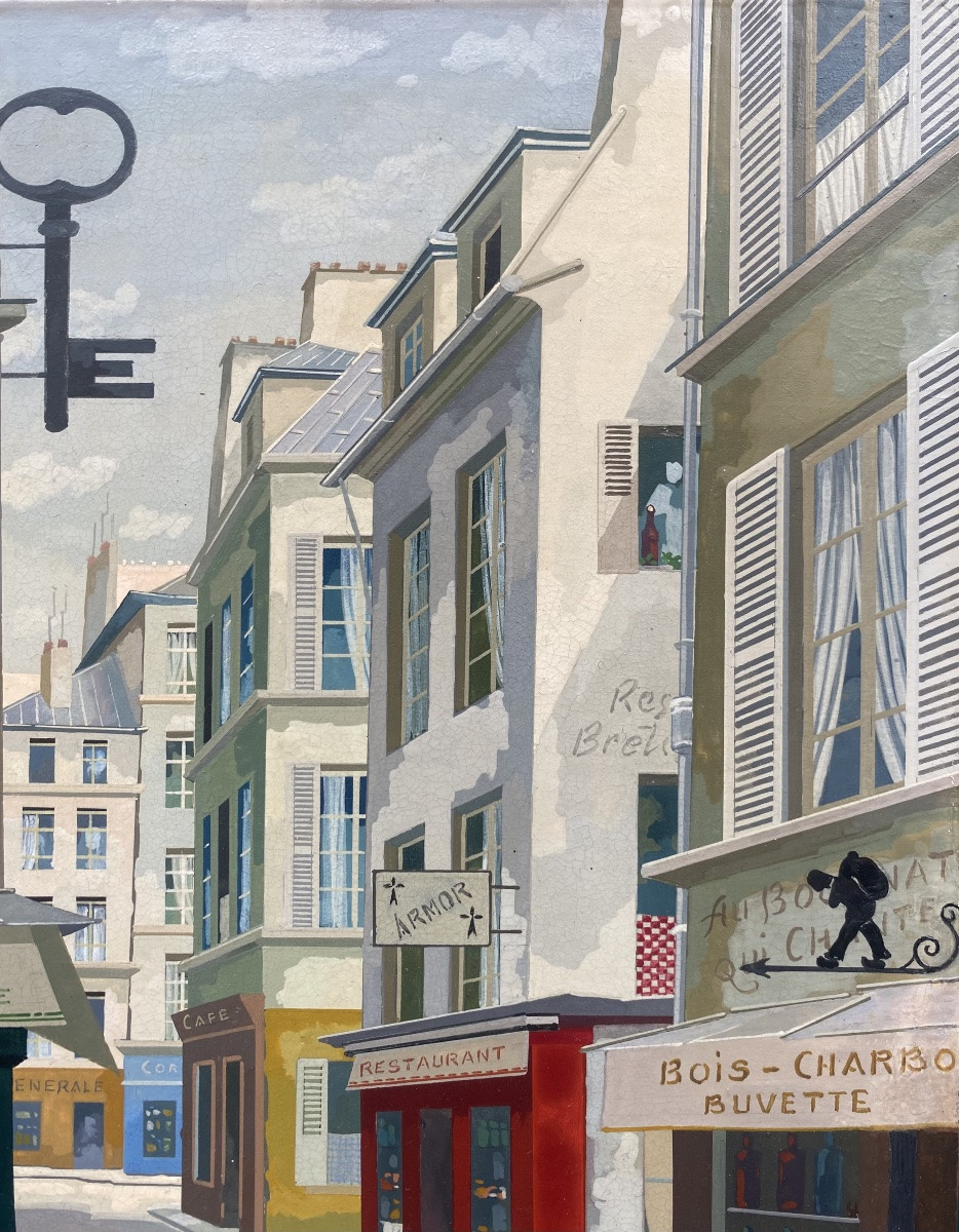 Rastislaw Racoff ( 1904-1982).  Paris Street, 1981. Oil On Panel.  Signed Lower Left.-photo-4