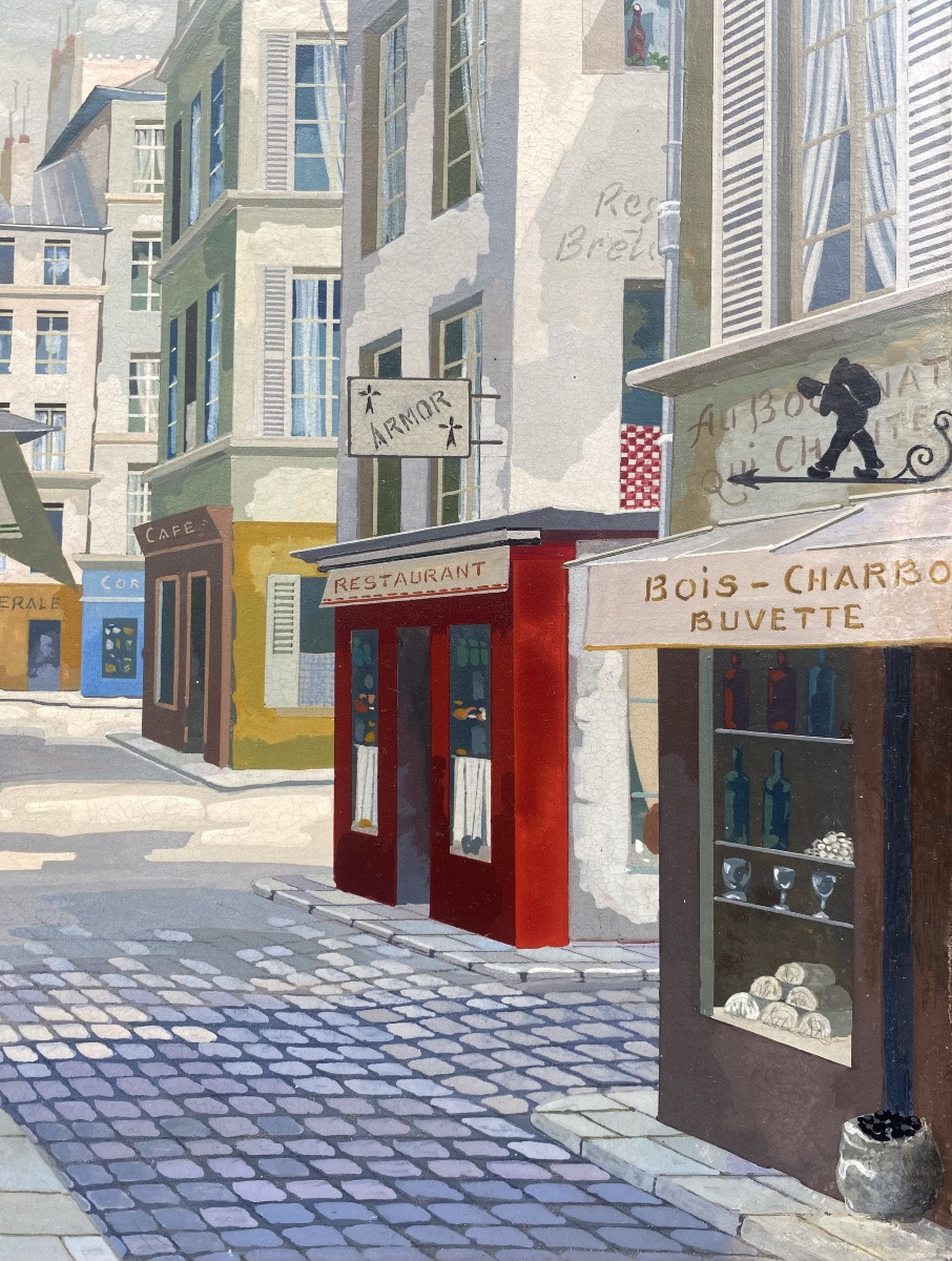 Rastislaw Racoff ( 1904-1982).  Paris Street, 1981. Oil On Panel.  Signed Lower Left.-photo-1