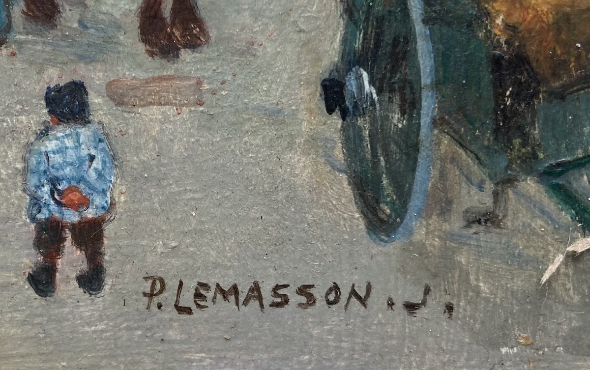 Paul Lemasson (1897-1971). Village animé. Huile sur panneau, signée. -photo-3