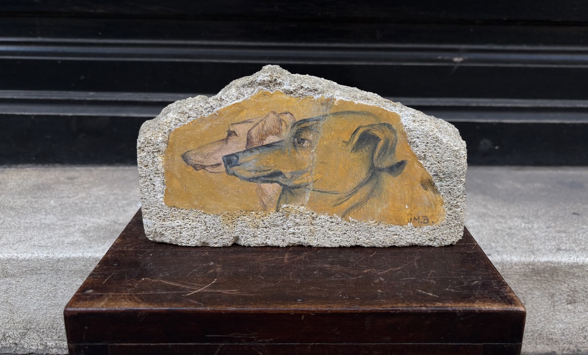 Jeanne-marie Bertaux (1924–2024). Dogs In Profile. Fresco Painting On Stone.-photo-2