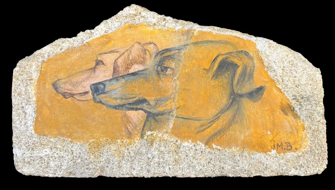 Jeanne-marie Bertaux (1924–2024). Dogs In Profile. Fresco Painting On Stone.