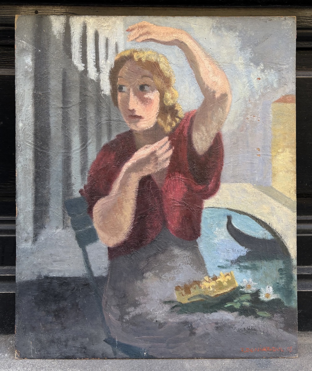 Bertrand Mogniat Duclos (1903–1887). Young Woman In Venice. Oil On Cardboard, Signed. -photo-2