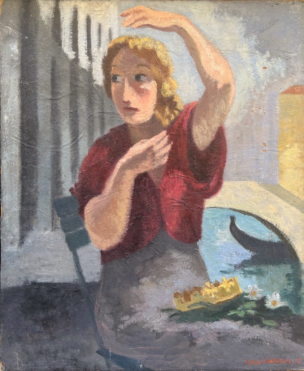 Bertrand Mogniat Duclos (1903–1887). Young Woman In Venice. Oil On Cardboard, Signed. 
