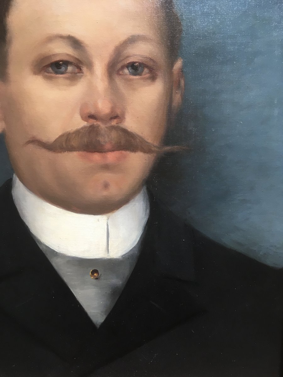 Ecole Française De La Fin Du XIXème Siècle. Portrait d'Homme à La Fière Moustache. Huile.-photo-5