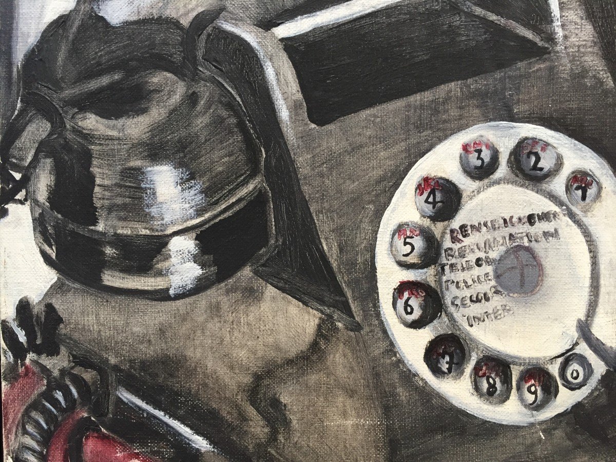 Marie Thérèse Bourrat (born In 1938). Le Téléphone, 1971. Oil On Canvas, Signed.-photo-5