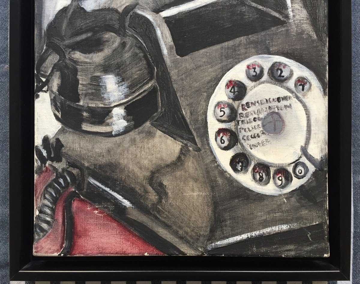 Marie Thérèse Bourrat (born In 1938). Le Téléphone, 1971. Oil On Canvas, Signed.-photo-7