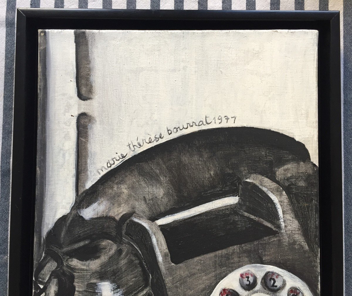 Marie Thérèse Bourrat (born In 1938). Le Téléphone, 1971. Oil On Canvas, Signed.-photo-8
