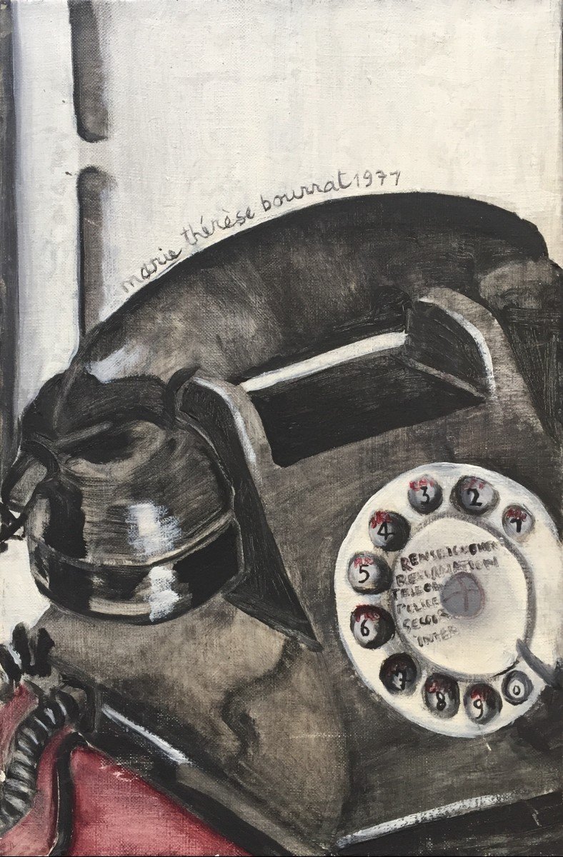 Marie Thérèse Bourrat (born In 1938). Le Téléphone, 1971. Oil On Canvas, Signed.