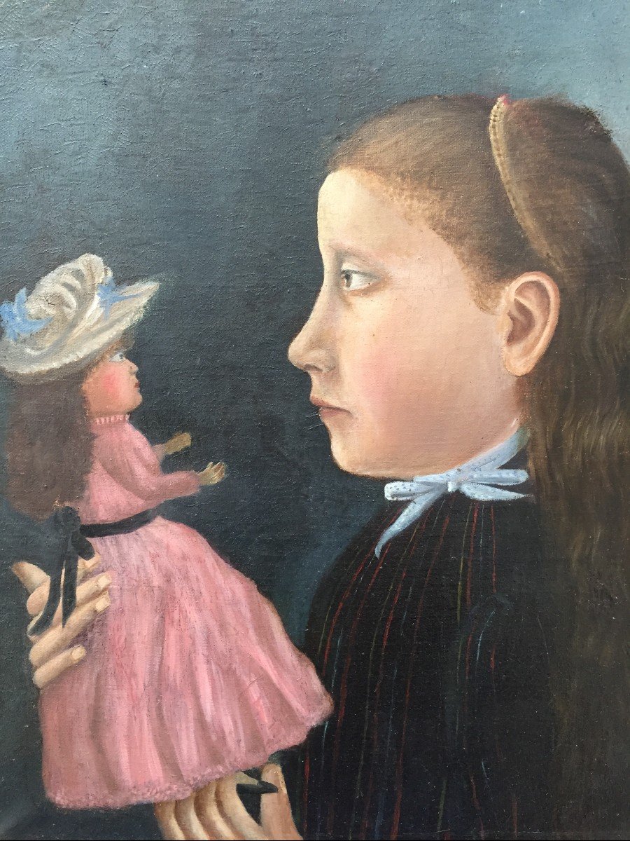 Michelet (xixth-xxth). Young Girl With A Doll, 1892. Oil On Canvas, Signed And Dated. Framed.-photo-4