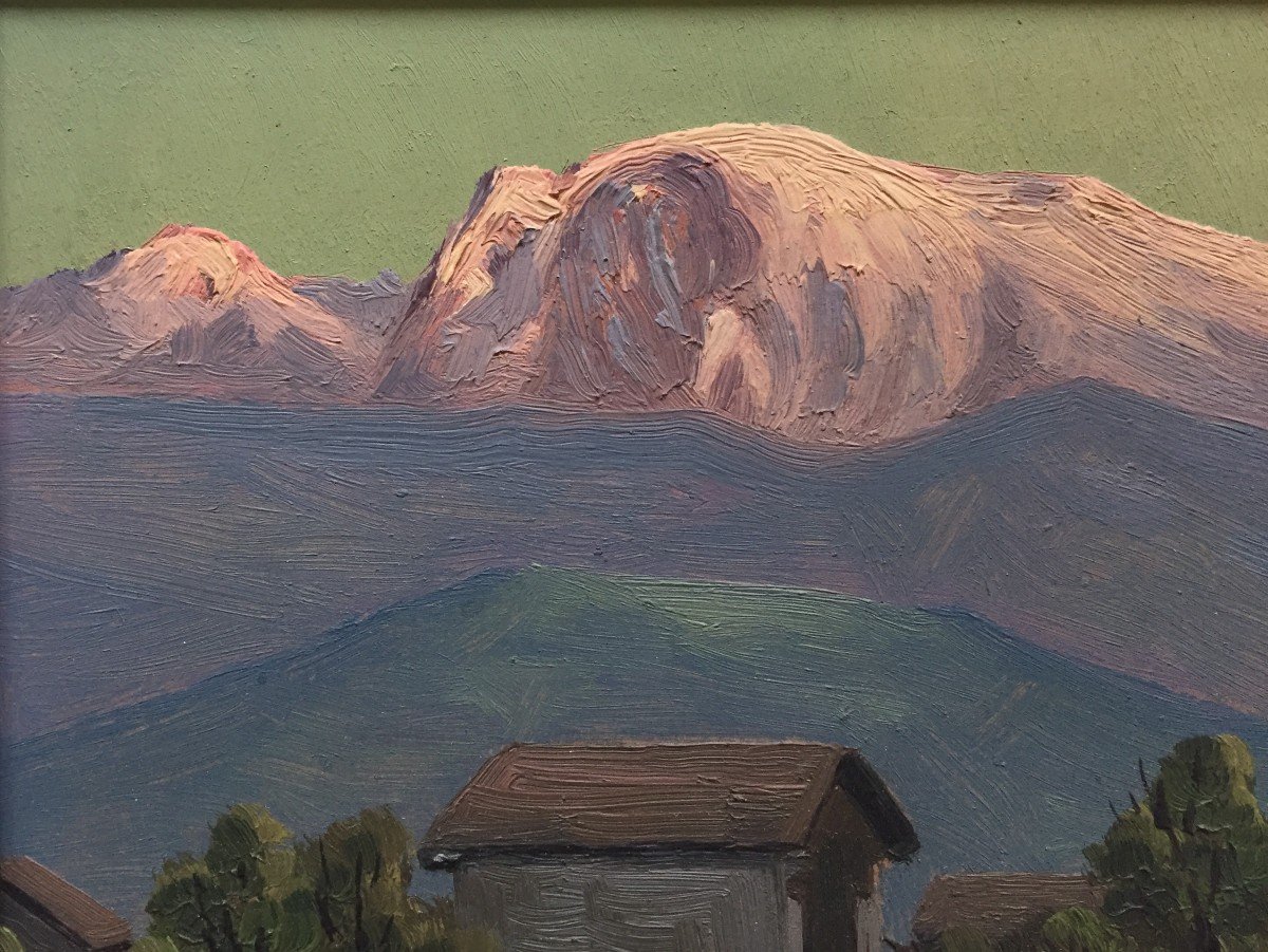 Lucien Quenard (1902-1995). Le Taillefer, Vue De Sassenage (Is&egrave;re). Huile Sur Panneau, Sign&eacute;.-photo-2