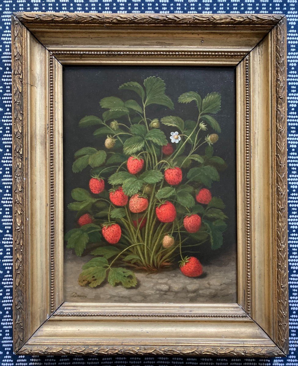 Louis Théophile Demory (1802-1872). Le Fraisier. Huile Sur Panneau, Signé. Encadré. -photo-2