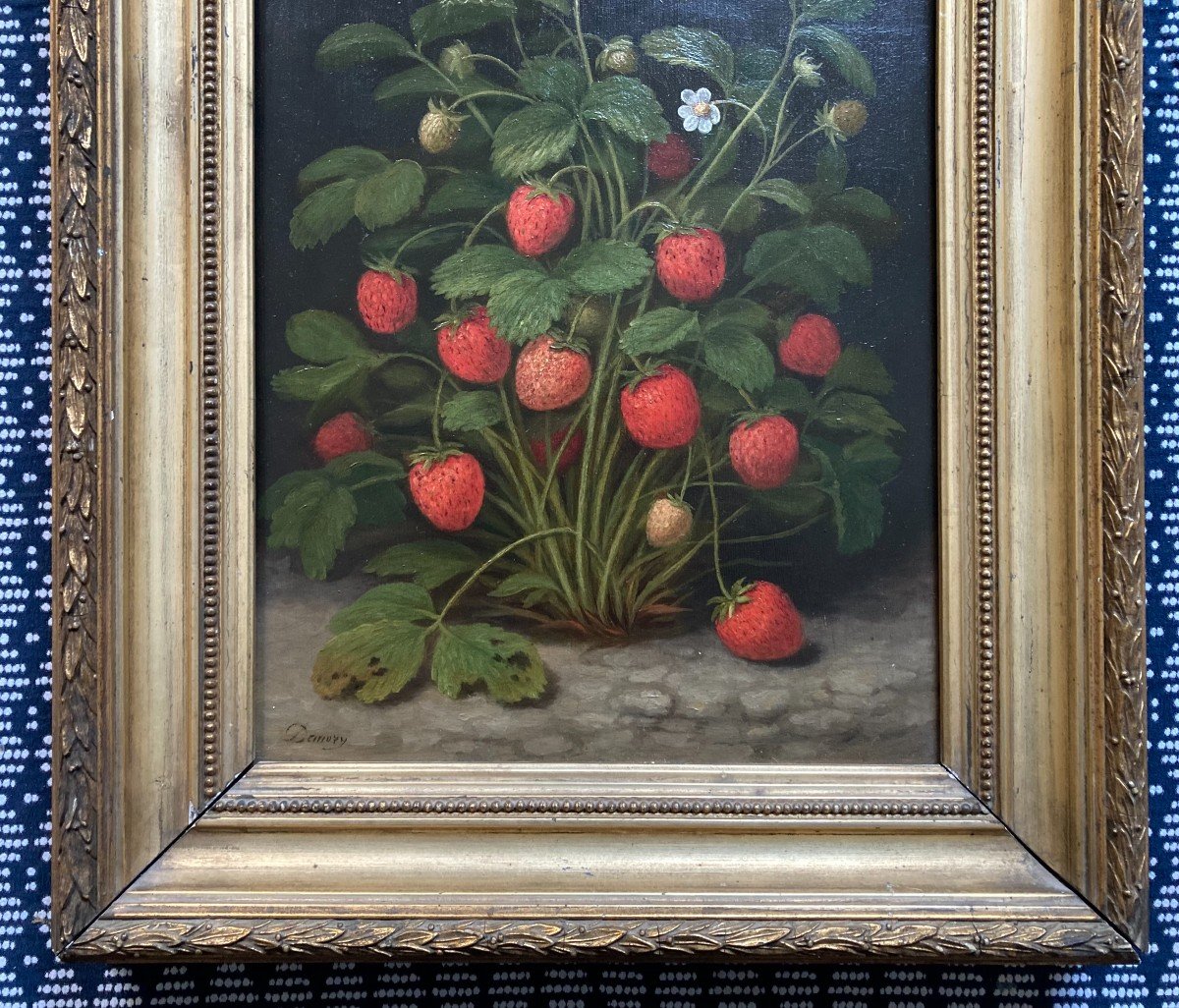 Louis Théophile Demory (1802-1872). Le Fraisier. Huile Sur Panneau, Signé. Encadré. -photo-1