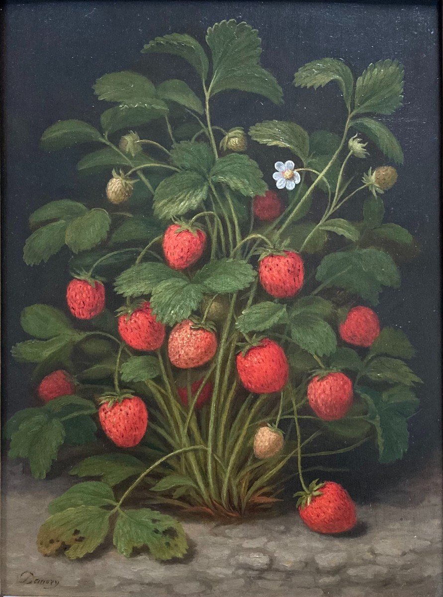 Louis Théophile Demory (1802-1872). Le Fraisier. Huile Sur Panneau, Signé. Encadré. 