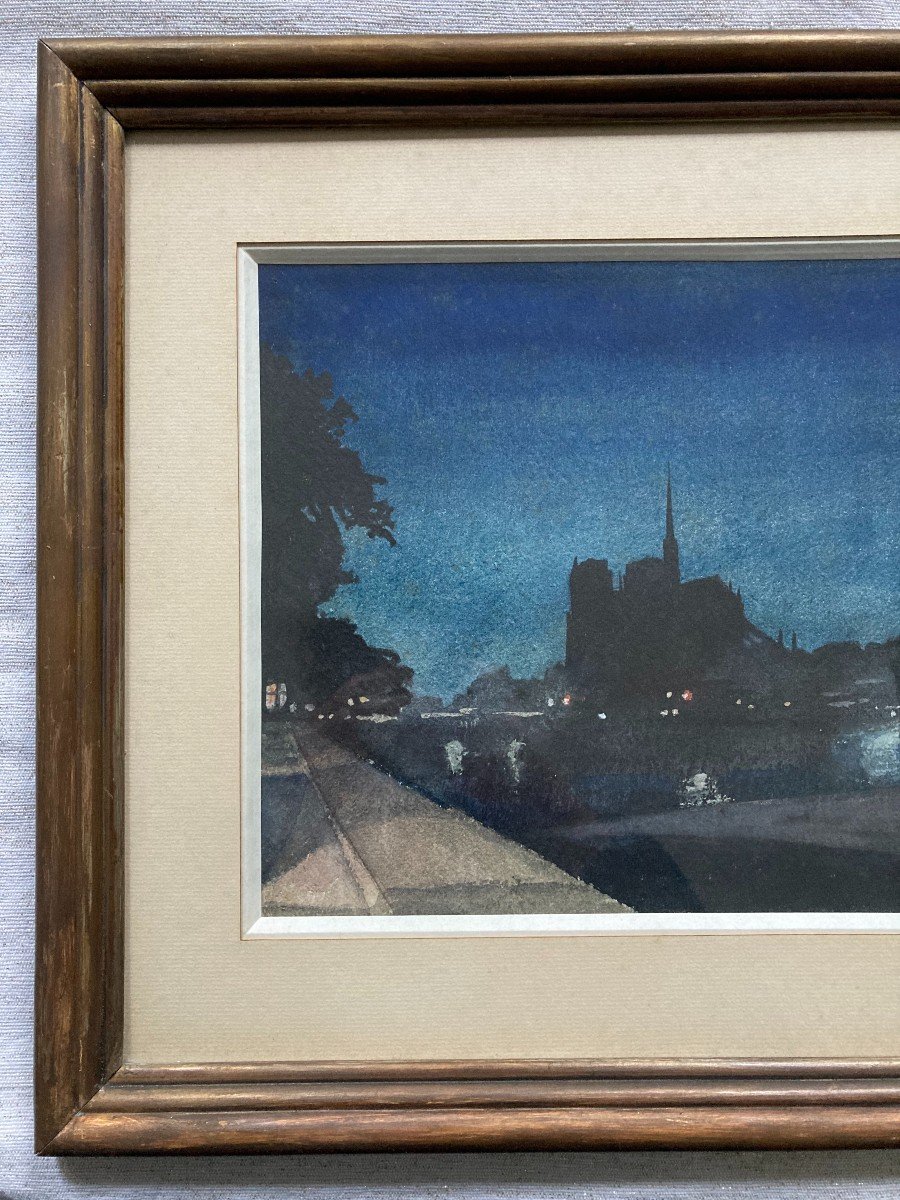 Marc Worms (Actif vers 1900). Notre Dame De Paris Et La Seine De Nuit, 28 Mai 1898. Aquarelle.-photo-5