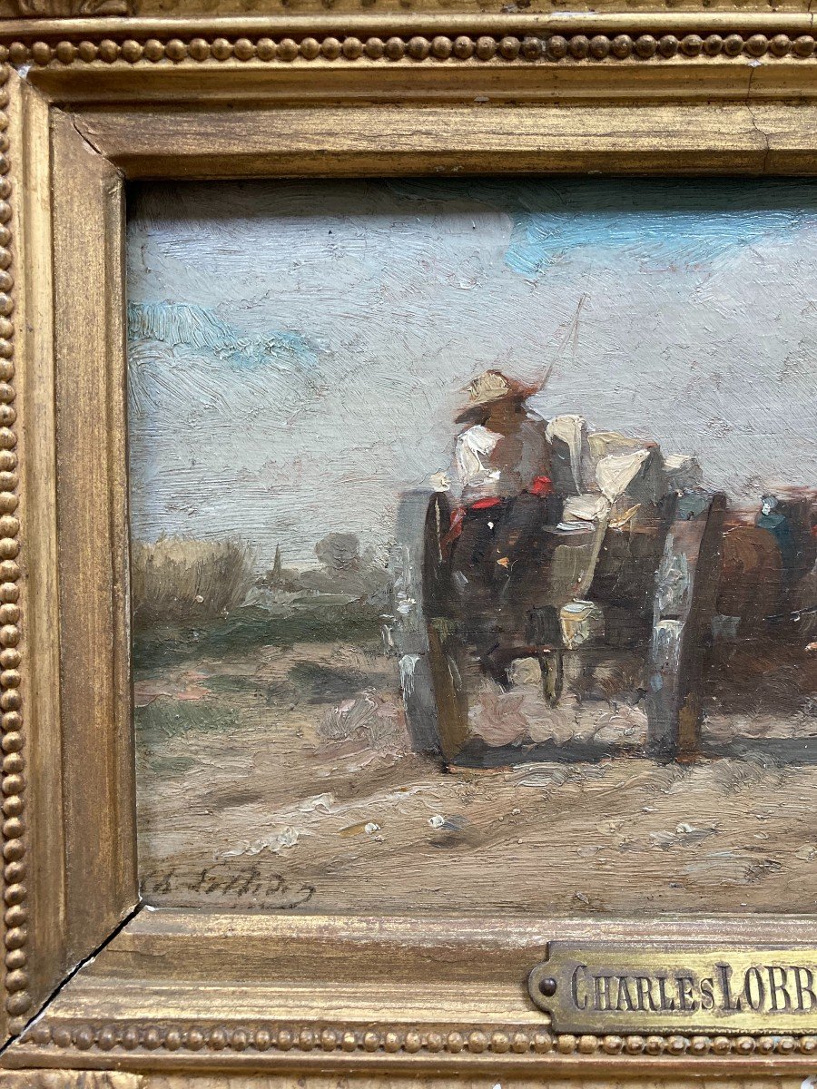 Charles Lobbedez (1825-1882). Le Retour Des Carrières. Huile Sur Panneau, Signée. Encadrée.-photo-3