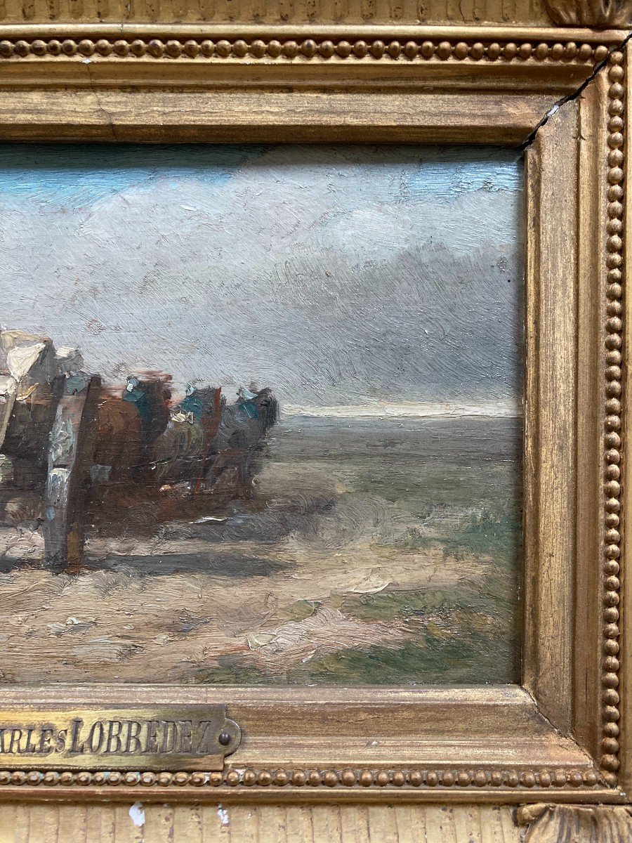 Charles Lobbedez (1825-1882). Le Retour Des Carrières. Huile Sur Panneau, Signée. Encadrée.-photo-4