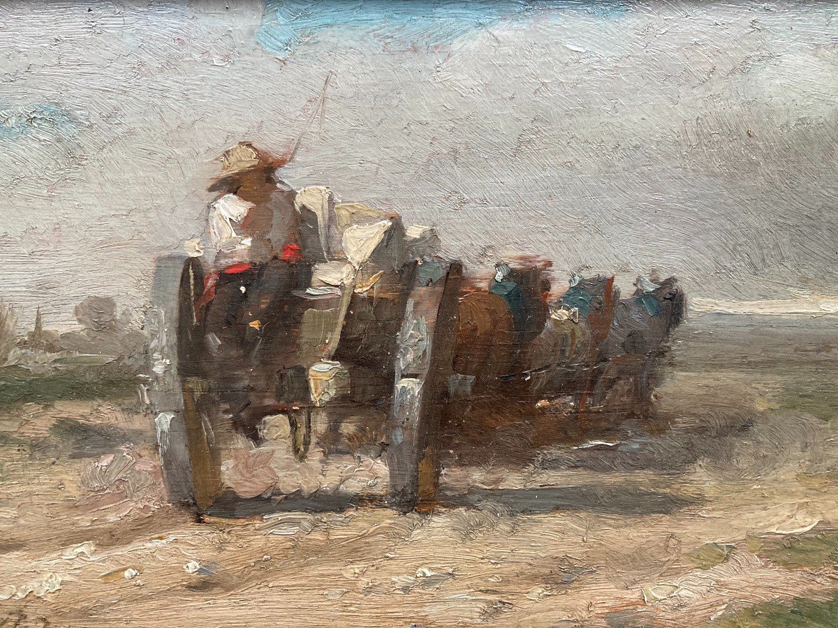 Charles Lobbedez (1825-1882). Le Retour Des Carrières. Huile Sur Panneau, Signée. Encadrée.-photo-5