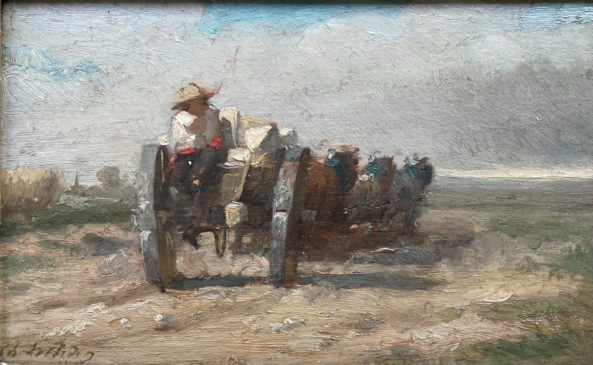 Charles Lobbedez (1825-1882). Le Retour Des Carrières. Huile Sur Panneau, Signée. Encadrée.