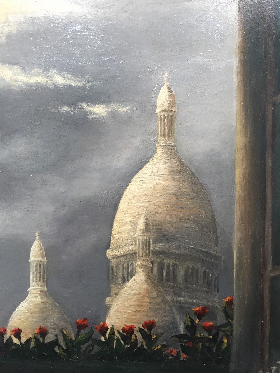 A.J Pajot (XXe). Basilique Du Sacré Coeur à Montmartre (Paris) Vue Depuis La Fenêtre. Huile.-photo-7