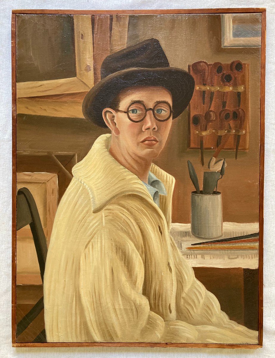 Lucien Mathelin (1905-1981). Autoportrait. Huile Sur Toile.-photo-2