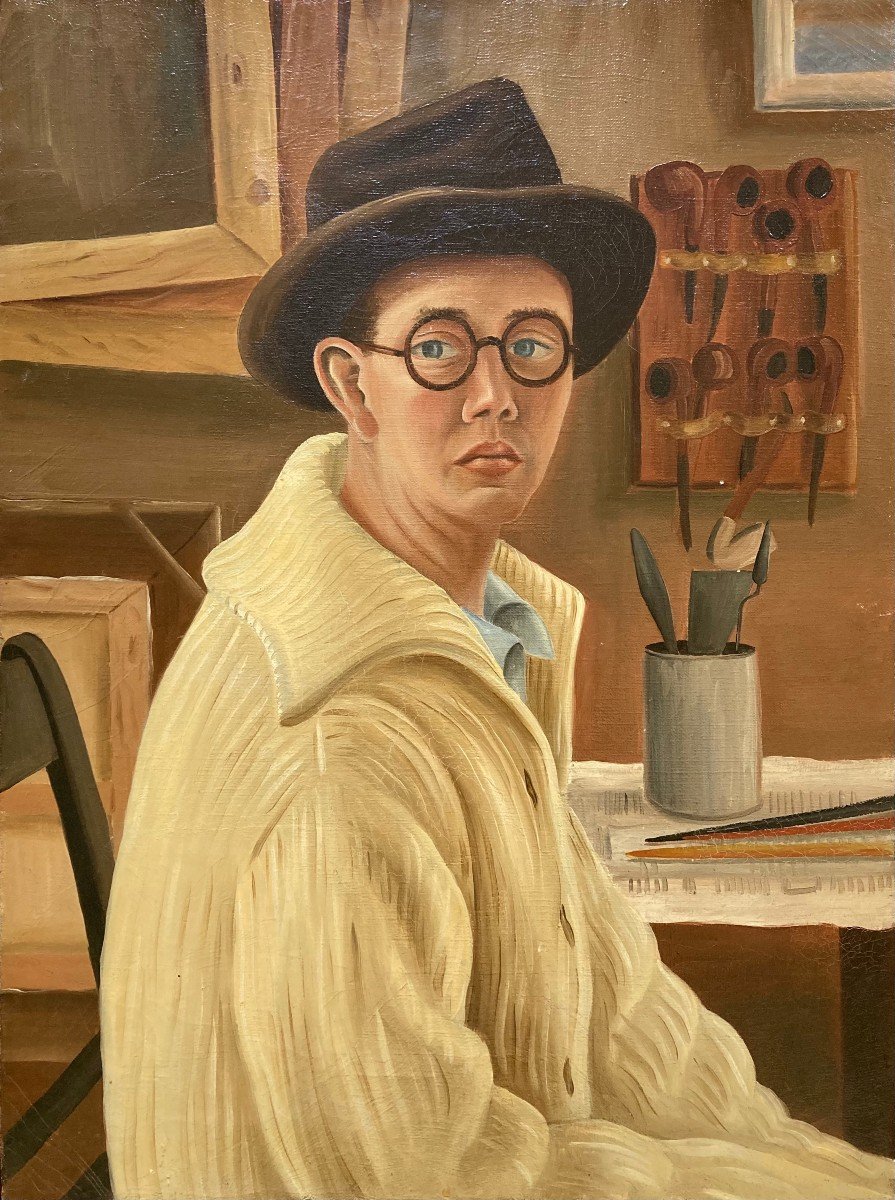 Lucien Mathelin (1905-1981). Autoportrait. Huile Sur Toile.