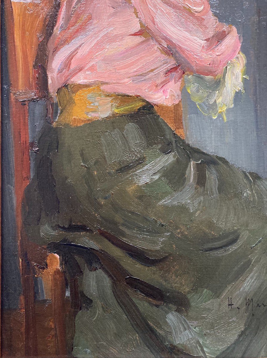 Henry de Marandat (1875-1914). Jeune Femme Endormie Sur Une Chaise. Huile Sur Carton, Signée.-photo-1
