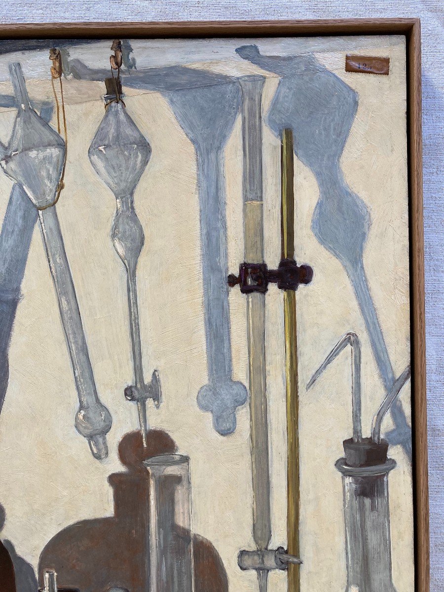 Jean Duroeulx (1898-1967). The Laboratory, 1940. Oil On Isorel Panel, Signed And Dated.-photo-3