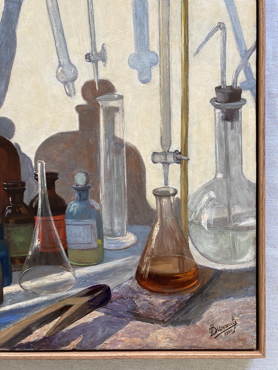 Jean Duroeulx (1898-1967). The Laboratory, 1940. Oil On Isorel Panel, Signed And Dated.-photo-4