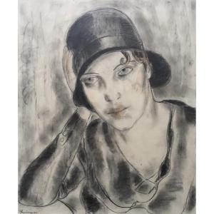 Zygmunt Szpingier (1901-1960). Portrait De Femme &agrave; La Gar&ccedil;onne, Vers 1920. Dessin Encadr&eacute;.