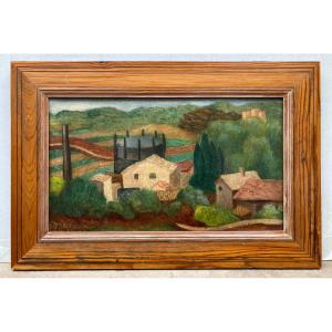 Pierre Charbonnier (1897-1978). Paysage De Campagne. Huile Sur Toile, Signée En Bas à Gauche.