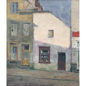 Jacques Bergmans (1891-1959). La Petite Boutique à Gand, 1926. Huile Sur Toile.