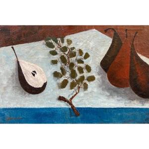 Jacques Berland (1918-1999). Pears, Circa 1950. Oil On Canvas, Signed Lower Left.