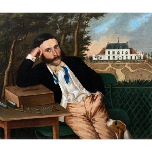 French School Around 1830-1840. The Hunter. Oil On Canvas.