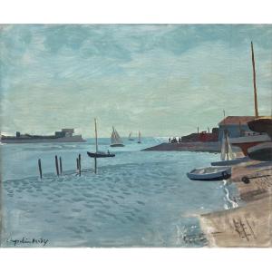 Roger Chapelain-midy (1904-1992). The Entrance To The Port. Oil On Canvas, Signed Lower Left.