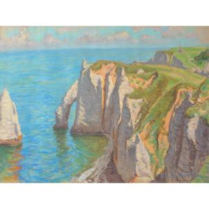 William Samuel HORTON  (1865-1936).  Falaises d&rsquo;Etretat (Normandie). Pastel sur papier, sign&eacute;.